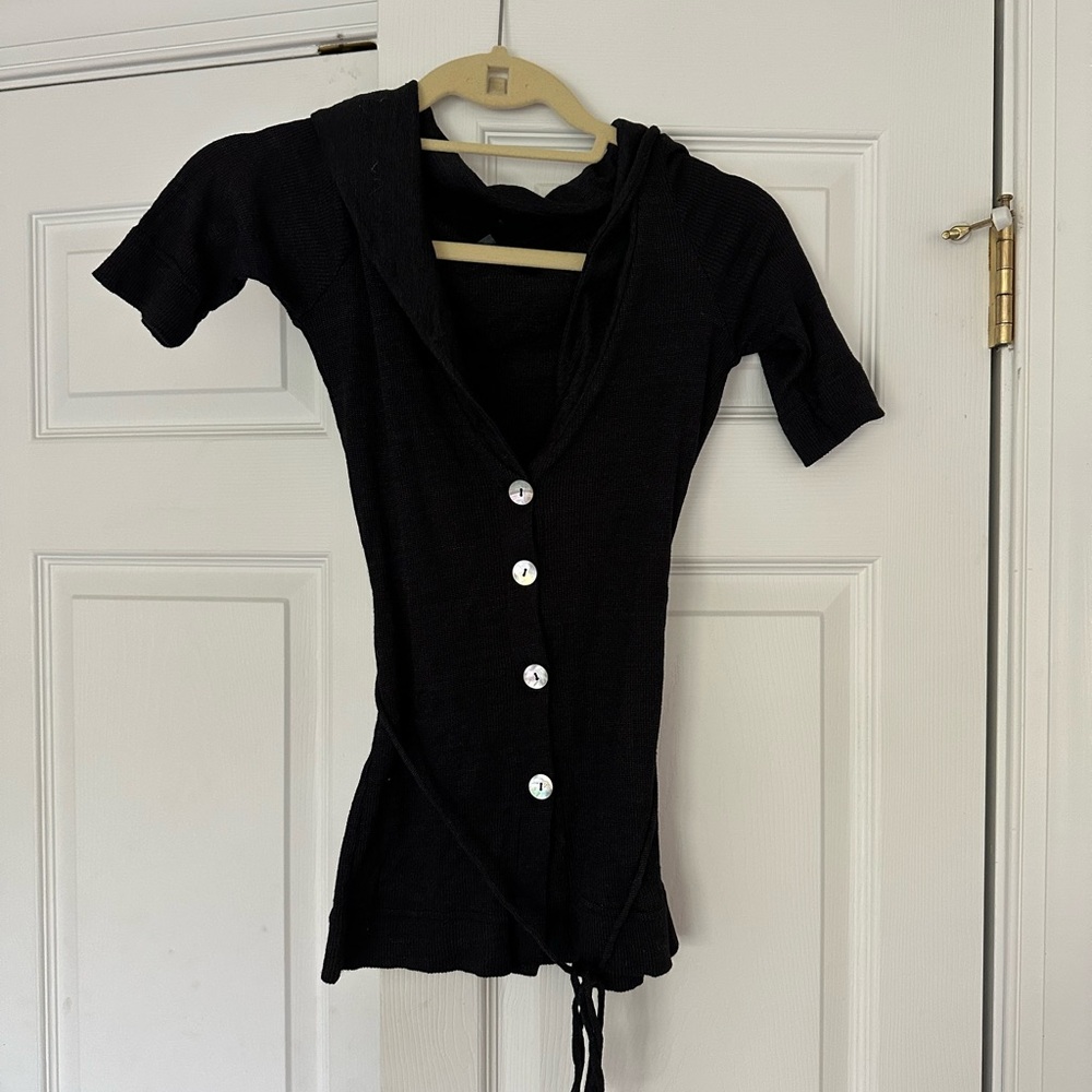 Michael Stars Black Fitted Cap Sleeve Bodysuit